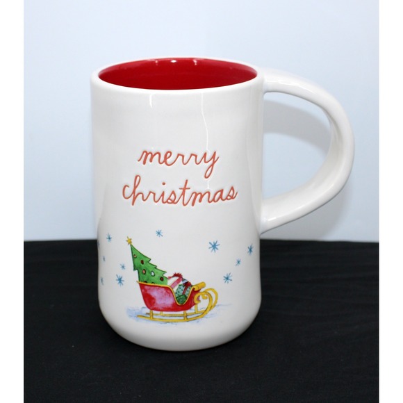 Rae Dunn Other - Rae Dunn Artisan Merry Christmas Sleigh Tree North Pole 22 oz Mug Red Interior